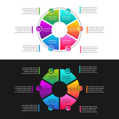 Infographic Circle Design with Six Sections. Cycle Diagram with 6 Steps and Options. Round Chart for Graph, Report, Presentation. Data Visualization Template.
