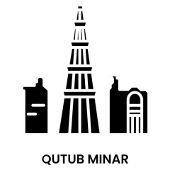 Obraz premium Qutub Minar, Delhi, India. minimalist black fill icon, a historical landmark for web, mobile apps and UI.
