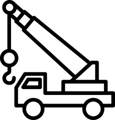Mobile crane illustration drawn with black lines