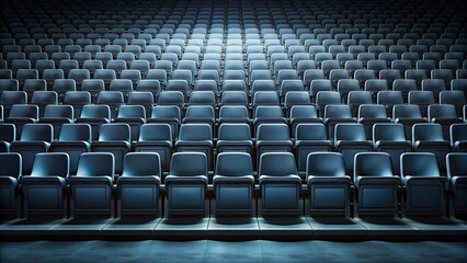 Naklejka premium Tribune seats in a dark background , tribune, seats, audience, stadium, event, sports, auditorium, seating, rows, dark