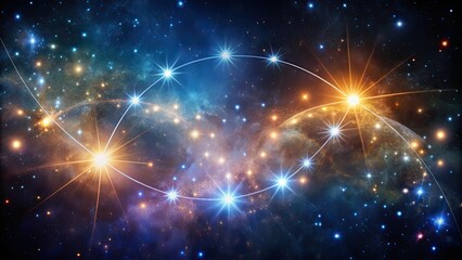 Fototapeta premium Celestial bodies merging in a cosmic embrace, leaving stardust trails forming constellations , stars, universe, galaxies