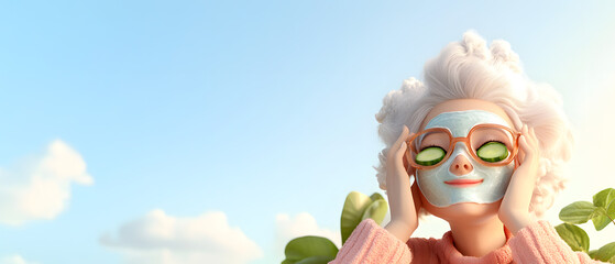 Naklejka premium 3d cartoonish happy retirement lifestyle illustration, senior, heath and wellness