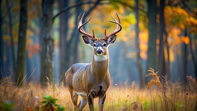 Large whitetail deer standing in a forest clearing, whitetail deer, buck, wildlife, nature, forest, mammal, antlers, wilderness