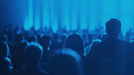 Silhouetted Man in a Crowd at a Blue Lit Event