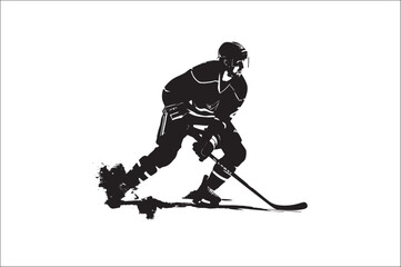 Ice Hockey Player Silhouette vector illustration on white background. Ice hockey player, isolated vector silhouette.