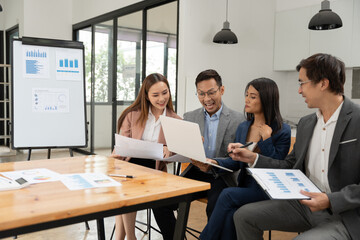 Asian Business Group Chat about graph work Present in meetings, in the office