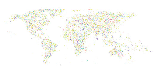 Holographic world map with rainbow cross, isolated PNG. Abstract, stylized 3D render for design projects. © Jangart