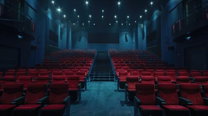 A lecture hall with rows of seats facing a podium, showcasing large-scale lectures, presentations, conferences, meetings, shows, drama, cinema, theatre etc.