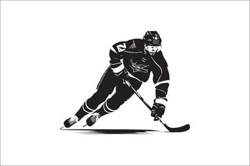 Ice Hockey Player Silhouette vector illustration on white background. Ice hockey player, isolated vector silhouette.