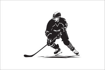 Ice Hockey Player Silhouette vector illustration on white background. Ice hockey player, isolated vector silhouette.