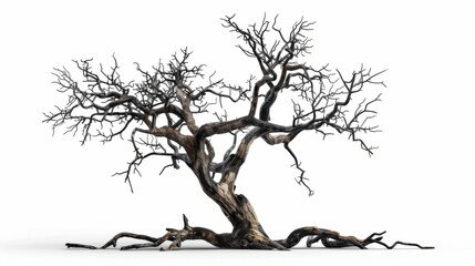 old dead spooky tree isolated on white background