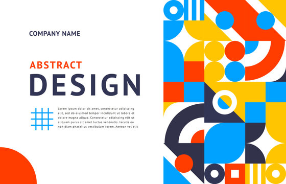 Abstract business banner with geometric elements. Vector modern background, template or layout for company identity. Creative design with graphic pattern in bright blue, white, red, yellow colors