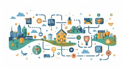Cartoon vector customer journey map highlighting touchpoints and interactions