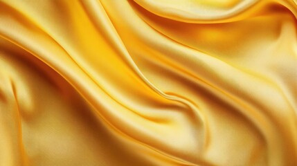 Fototapeta premium Close-up of yellow silk satin with flowing drapes, offering a luxurious and golden fabric background