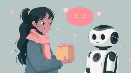 Cartoon vector customer enjoying a personalized product recommendation from an AI assistant
