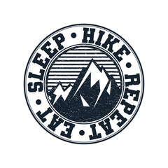 Retro vintage hiking logo design for apparel and clothing brand. adventure, mountain, t shirt design, graphics, print, poster, banner, postcard, flyer