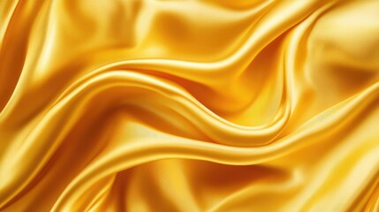 Fototapeta premium Golden yellow silk satin fabric with soft, flowing drapes, perfect for luxury-themed backgrounds