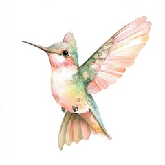 Obraz premium Sweet Watercolor Baby Hummingbird Illustration in Pastel Tones for Nursery Decor on White Background