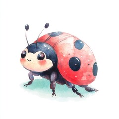 Obraz premium Whimsical Watercolor Baby Ladybug - Nursery Art in Pastel Colors on White Background
