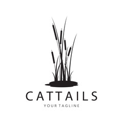 cattails or river reed grass plant logo design, aquatic plants, swamp, wild grass vector