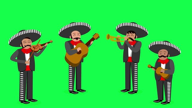 Mariachi Band playing Animation in front of green screen