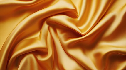 Top view of yellow silk satin with soft drapes, highlighting a luxurious golden fabric background