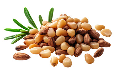 Roasted pine nuts isolated on the white background, top view. transparent PNG