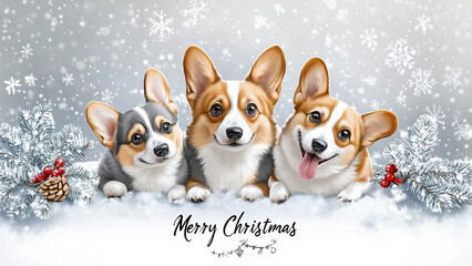 Realistic Christmas with Corgis and Snowflakes