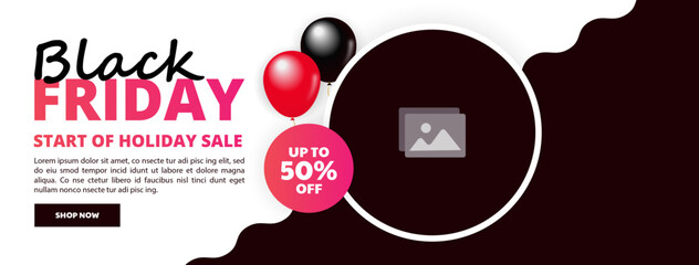 Black Friday sale promotion banner. Black Friday advertising banner with balloon ornament
