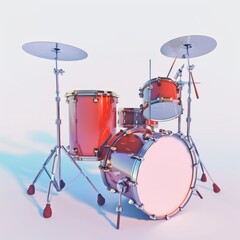 D Render, Low Poly style of a traditional drum set with basic shapes, on isolated white background