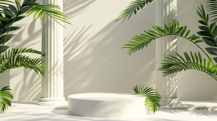 Fototapeta premium A minimalist scene with a podium and natural elements.