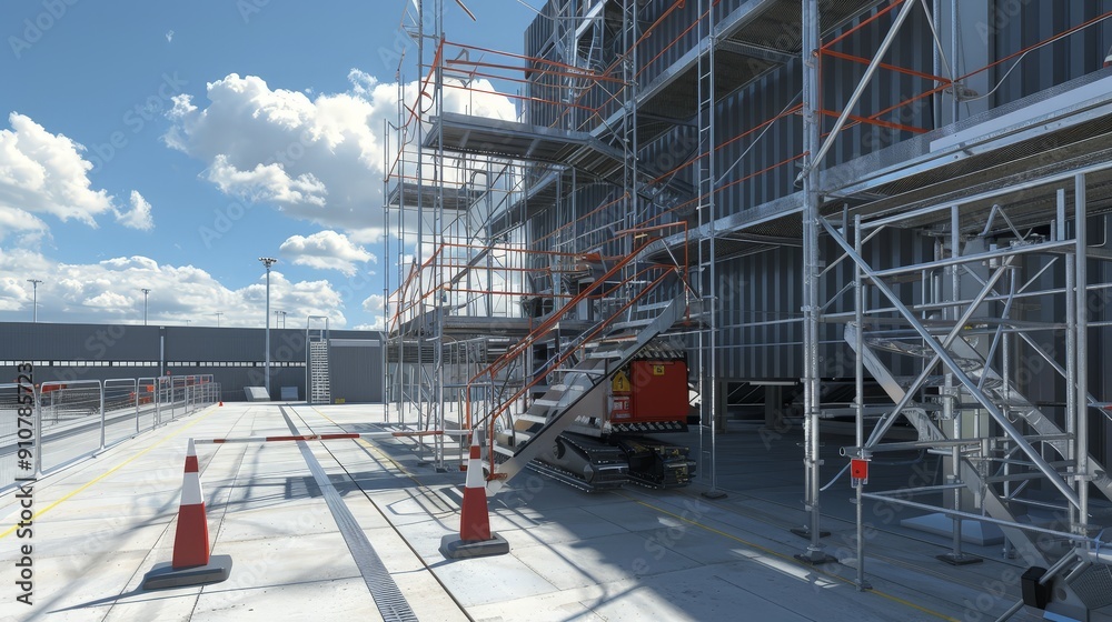 Poster scaffolding systems with integrated access gates and secure entry points ensure controlled site acce