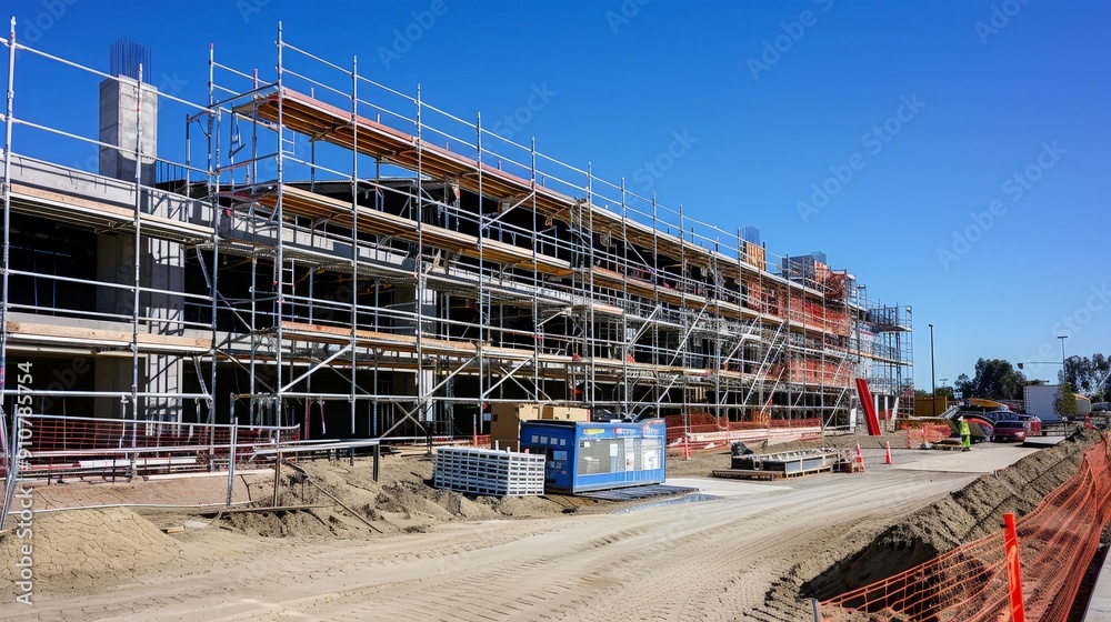 Poster scaffolding systems with integrated access gates and secure entry points ensure controlled site acce