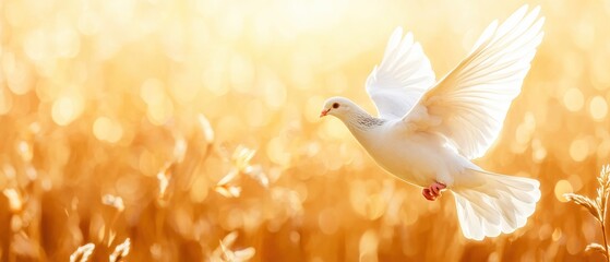 A pair of doves flying towards a golden horizon, symbolizing trust and spiritual tranquility