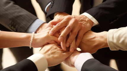 ビジネスシーンで一致団結する手