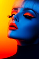 Beauty Short hair Makeup Neon, close-up portraits, fashion photography, Vintage style, vintage colors,