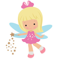 Cute little garden  fairy with a magic wand
vector cartoon illustration