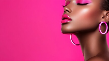 Beauty Short hair Makeup Neon, close-up portraits, fashion photography, Vintage style, vintage colors,