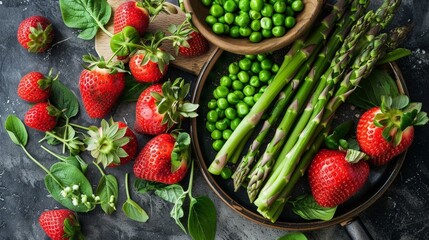 Springtime recipes feature fresh ingredients like strawberries, asparagus, and peas, celebrating the flavors of the season.