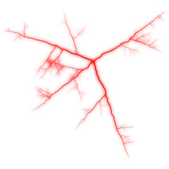 Realistic red color electric flash visual effect on Isolated transparent background