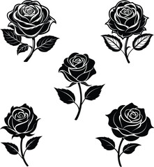 Set of silhouette rose flower flower 