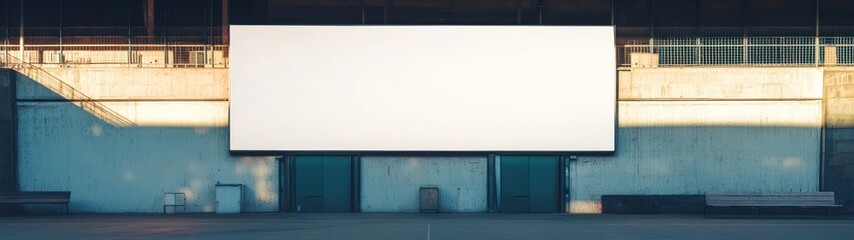 Fototapeta premium Blank Billboard and Benches in Front of a Concrete Building