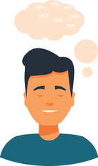 Young man is thinking with eyes closed and smiling face having a daydream