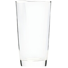 Single empty crystal glass with water drop reflection isolated on white