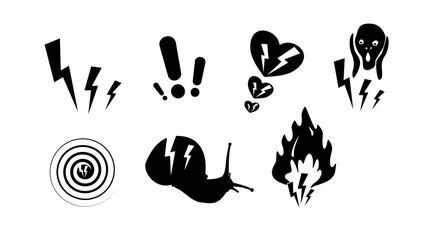 pain symbols collection, black isolated silhouette