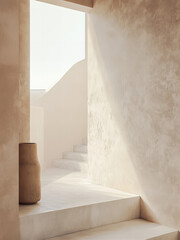 Background Aesthetics White, Mockup Cream, Packaging, Sea and Desert, Santorini, Ceramics, Vases, Beautiful Landscape and Interior, Picnic, Transparent Water,