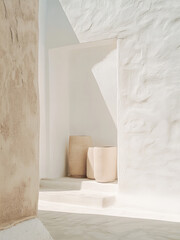 Background Aesthetics White, Mockup Cream, Packaging, Sea and Desert, Santorini, Ceramics, Vases, Beautiful Landscape and Interior, Picnic, Transparent Water,