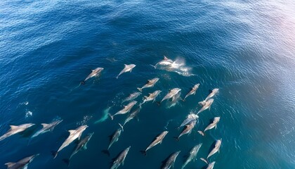Aerial view of flock of dolphins  © LL