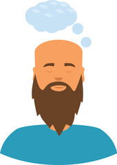 Bearded man is thinking with a thought bubble above his head