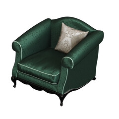 armchair isolate on a transparent background, comfortable furniture for home interior, 3D illustration, cg render